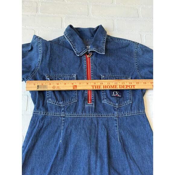 CALVIN KLEIN JEANS Blue Denim 100% Cotton Dress Red Accent Zipper sz 4 - Picture 3 of 7